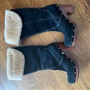 UGG Black Suede Shearling Boots